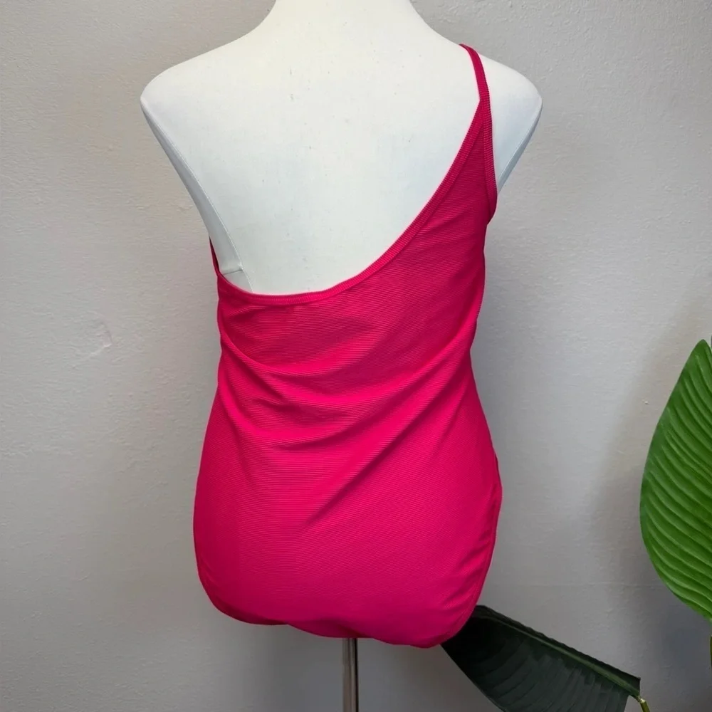 J. Crew Hot Pink Ribbed One Shoulder Swimsuit - New - Size 22